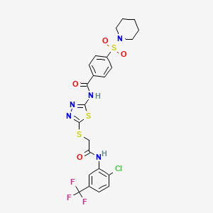 molecular formula C23H21ClF3N5O4S3 B2446608 N-{5-[({[2-chloro-5-(trifluoromethyl)phenyl]carbamoyl}methyl)sulfanyl]-1,3,4-thiadiazol-2-yl}-4-(piperidine-1-sulfonyl)benzamide CAS No. 392299-32-0