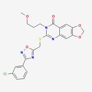 molecular formula C22H19ClN4O5S B2446635 6-({[3-(3-chlorophenyl)-1,2,4-oxadiazol-5-yl]methyl}sulfanyl)-7-(3-methoxypropyl)-2H,7H,8H-[1,3]dioxolo[4,5-g]quinazolin-8-one CAS No. 1030110-44-1