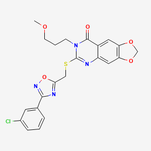 molecular formula C22H19ClN4O5S B2446635 6-({[3-(3-chlorophenyl)-1,2,4-oxadiazol-5-yl]methyl}thio)-7-(3-methoxypropyl)[1,3]dioxolo[4,5-g]quinazolin-8(7H)-one CAS No. 1030110-44-1