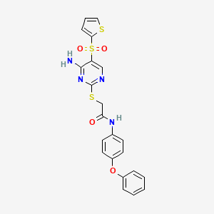molecular formula C22H18N4O4S3 B2446710 2-{[4-amino-5-(thiophene-2-sulfonyl)pyrimidin-2-yl]sulfanyl}-N-(4-phenoxyphenyl)acetamide CAS No. 1242983-62-5