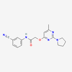 molecular formula C18H19N5O2 B2446744 N-(3-cyanophenyl)-2-{[6-methyl-2-(pyrrolidin-1-yl)pyrimidin-4-yl]oxy}acetamide CAS No. 1226429-96-4