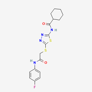 molecular formula C17H19FN4O2S2 B2446752 N-(5-((2-((4-fluorophenyl)amino)-2-oxoethyl)thio)-1,3,4-thiadiazol-2-yl)cyclohexanecarboxamide CAS No. 392297-50-6