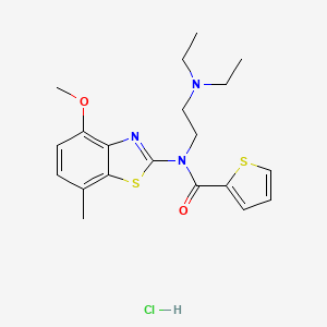 molecular formula C20H26ClN3O2S2 B2446754 N-(2-(diethylamino)ethyl)-N-(4-methoxy-7-methylbenzo[d]thiazol-2-yl)thiophene-2-carboxamide hydrochloride CAS No. 1216601-16-9