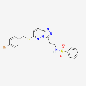 molecular formula C20H18BrN5O2S2 B2446775 N-[2-(6-{[(4-BROMOPHENYL)METHYL]SULFANYL}-[1,2,4]TRIAZOLO[4,3-B]PYRIDAZIN-3-YL)ETHYL]BENZENESULFONAMIDE CAS No. 872996-96-8