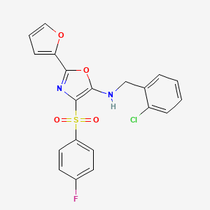 molecular formula C20H14ClFN2O4S B2446809 N-(2-chlorobenzyl)-4-[(4-fluorophenyl)sulfonyl]-2-(furan-2-yl)-1,3-oxazol-5-amine CAS No. 823829-66-9