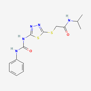 molecular formula C14H17N5O2S2 B2446895 N-isopropyl-2-((5-(3-phenylureido)-1,3,4-thiadiazol-2-yl)thio)acetamide CAS No. 898462-73-2