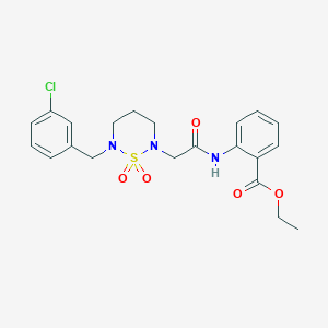 molecular formula C21H24ClN3O5S B2446912 Ethyl 2-({[6-(3-chlorobenzyl)-1,1-dioxido-1,2,6-thiadiazinan-2-yl]acetyl}amino)benzoate CAS No. 899993-96-5