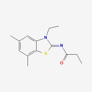 molecular formula C14H18N2OS B2446929 N-[(2Z)-3-ethyl-5,7-dimethyl-2,3-dihydro-1,3-benzothiazol-2-ylidene]propanamide CAS No. 868370-18-7
