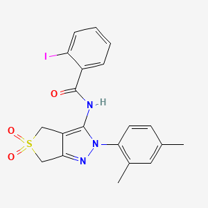 molecular formula C20H18IN3O3S B2446997 N-[2-(2,4-dimethylphenyl)-5,5-dioxo-2H,4H,6H-5lambda6-thieno[3,4-c]pyrazol-3-yl]-2-iodobenzamide CAS No. 450339-47-6