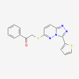 molecular formula C17H12N4OS2 B2447033 1-phenyl-2-{[3-(thiophen-2-yl)-[1,2,4]triazolo[4,3-b]pyridazin-6-yl]sulfanyl}ethan-1-one CAS No. 868967-07-1