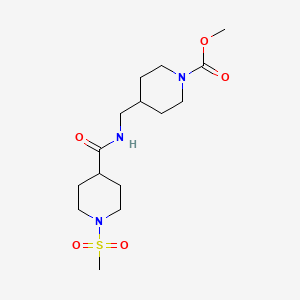 molecular formula C15H27N3O5S B2447128 Methyl 4-((1-(methylsulfonyl)piperidine-4-carboxamido)methyl)piperidine-1-carboxylate CAS No. 1235296-24-8