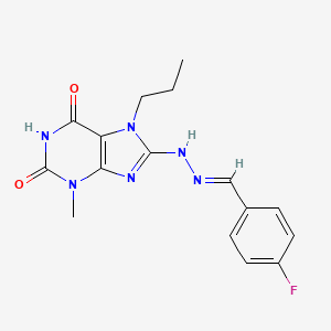 molecular formula C16H17FN6O2 B2447144 8-[(2E)-2-(4-fluorobenzylidene)hydrazinyl]-6-hydroxy-3-methyl-7-propyl-3,7-dihydro-2H-purin-2-one CAS No. 714947-77-0