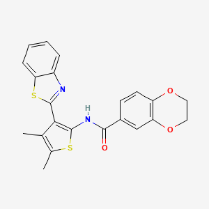 molecular formula C22H18N2O3S2 B2447149 N-[3-(1,3-benzothiazol-2-yl)-4,5-dimethylthiophen-2-yl]-2,3-dihydro-1,4-benzodioxine-6-carboxamide CAS No. 886959-72-4