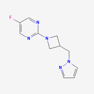 molecular formula C11H12FN5 B2447161 5-fluoro-2-{3-[(1H-pyrazol-1-yl)methyl]azetidin-1-yl}pyrimidine CAS No. 2319722-99-9