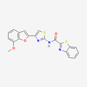 molecular formula C20H13N3O3S2 B2447163 N-[4-(7-methoxy-1-benzofuran-2-yl)-1,3-thiazol-2-yl]-1,3-benzothiazole-2-carboxamide CAS No. 921869-50-3