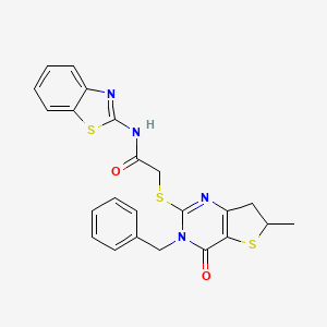 molecular formula C23H20N4O2S3 B2447202 N-(1,3-benzothiazol-2-yl)-2-({3-benzyl-6-methyl-4-oxo-3H,4H,6H,7H-thieno[3,2-d]pyrimidin-2-yl}sulfanyl)acetamide CAS No. 689262-93-9