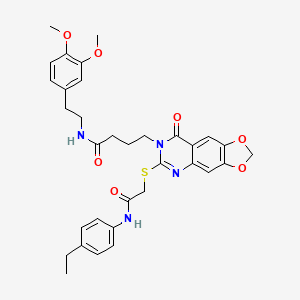 molecular formula C33H36N4O7S B2447219 N-[2-(3,4-dimethoxyphenyl)ethyl]-4-[6-({[(4-ethylphenyl)carbamoyl]methyl}sulfanyl)-8-oxo-2H,7H,8H-[1,3]dioxolo[4,5-g]quinazolin-7-yl]butanamide CAS No. 688060-68-6