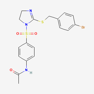 molecular formula C18H18BrN3O3S2 B2447225 N-(4-((2-((4-bromobenzyl)thio)-4,5-dihydro-1H-imidazol-1-yl)sulfonyl)phenyl)acetamide CAS No. 868217-13-4