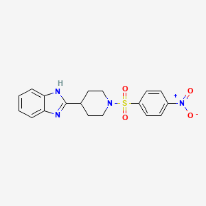 molecular formula C18H18N4O4S B2447270 Piperidine, 4-(1H-benzimidazol-2-yl)-1-[(4-nitrophenyl)sulfonyl]- (9CI) CAS No. 606081-99-6