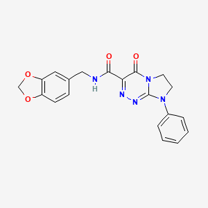 molecular formula C20H17N5O4 B2447281 N-(benzo[d][1,3]dioxol-5-ylmethyl)-4-oxo-8-phenyl-4,6,7,8-tetrahydroimidazo[2,1-c][1,2,4]triazine-3-carboxamide CAS No. 946310-47-0