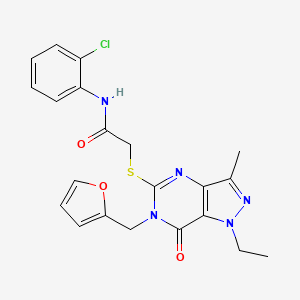 molecular formula C21H20ClN5O3S B2447287 N-(2-chlorophenyl)-2-((1-ethyl-6-(furan-2-ylmethyl)-3-methyl-7-oxo-6,7-dihydro-1H-pyrazolo[4,3-d]pyrimidin-5-yl)thio)acetamide CAS No. 1359218-82-8