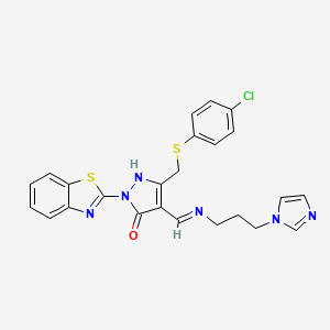 (E)-4-(((3-(1H-imidazol-1-yl)propyl)amino)methylene)-1-(benzo[d]thiazol-2-yl)-3-(((4-chlorophenyl)thio)methyl)-1H-pyrazol-5(4H)-one