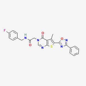 molecular formula C24H18FN5O3S B2447353 N-(4-fluorobenzyl)-2-(5-methyl-4-oxo-6-(3-phenyl-1,2,4-oxadiazol-5-yl)thieno[2,3-d]pyrimidin-3(4H)-yl)acetamide CAS No. 1243093-30-2