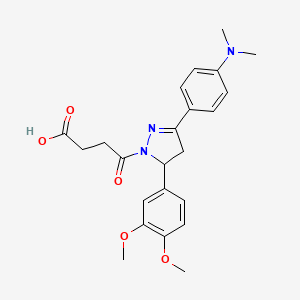 molecular formula C23H27N3O5 B2447413 4-(5-(3,4-dimethoxyphenyl)-3-(4-(dimethylamino)phenyl)-4,5-dihydro-1H-pyrazol-1-yl)-4-oxobutanoic acid CAS No. 1798679-75-0