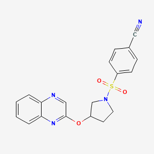 molecular formula C19H16N4O3S B2447422 4-{[3-(Quinoxalin-2-yloxy)pyrrolidin-1-yl]sulfonyl}benzonitrile CAS No. 2097888-09-8