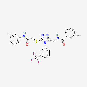 molecular formula C27H24F3N5O2S B2447432 3-methyl-N-((5-((2-oxo-2-(m-tolylamino)ethyl)thio)-4-(3-(trifluoromethyl)phenyl)-4H-1,2,4-triazol-3-yl)methyl)benzamide CAS No. 391917-05-8