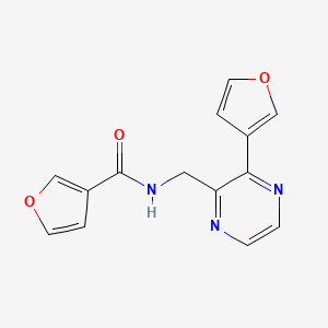 molecular formula C14H11N3O3 B2447444 N-((3-(furan-3-yl)pyrazin-2-yl)methyl)furan-3-carboxamide CAS No. 2034316-23-7
