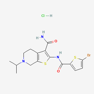 molecular formula C16H19BrClN3O2S2 B2447452 2-(5-Bromothiophene-2-carboxamido)-6-isopropyl-4,5,6,7-tetrahydrothieno[2,3-c]pyridine-3-carboxamide hydrochloride CAS No. 1216975-61-9