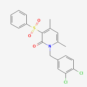 molecular formula C20H17Cl2NO3S B2447458 1-(3,4-dichlorobenzyl)-4,6-dimethyl-3-(phenylsulfonyl)-2(1H)-pyridinone CAS No. 306977-15-1