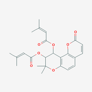 molecular formula C24H26O7 B2447460 [8,8-Dimethyl-9-(3-methylbut-2-enoyloxy)-2-oxo-9,10-dihydropyrano[2,3-f]chromen-10-yl] 3-methylbut-2-enoate CAS No. 145920-86-1