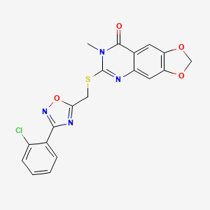 molecular formula C19H13ClN4O4S B2447461 6-({[3-(2-chlorophenyl)-1,2,4-oxadiazol-5-yl]methyl}sulfanyl)-7-methyl-2H,7H,8H-[1,3]dioxolo[4,5-g]quinazolin-8-one CAS No. 1112013-03-2