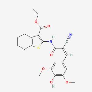 molecular formula C23H24N2O6S B2447471 Ethyl 2-[[(Z)-2-cyano-3-(4-hydroxy-3,5-dimethoxyphenyl)prop-2-enoyl]amino]-4,5,6,7-tetrahydro-1-benzothiophene-3-carboxylate CAS No. 728928-82-3