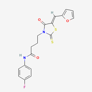 molecular formula C18H15FN2O3S2 B2447477 (Z)-N-(4-fluorophenyl)-4-(5-(furan-2-ylmethylene)-4-oxo-2-thioxothiazolidin-3-yl)butanamide CAS No. 637319-07-4