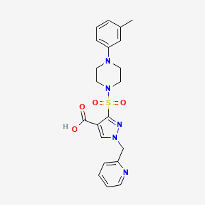 molecular formula C21H23N5O4S B2447498 1-(pyridin-2-ylmethyl)-3-((4-(m-tolyl)piperazin-1-yl)sulfonyl)-1H-pyrazole-4-carboxylic acid CAS No. 1251624-89-1