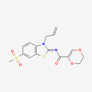 molecular formula C16H16N2O5S2 B2447503 (Z)-N-(3-烯丙基-6-(甲磺酰基)苯并[d]噻唑-2(3H)-基亚甲基)-5,6-二氢-1,4-二氧杂环己烷-2-羧酰胺 CAS No. 865175-82-2