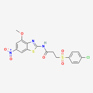 molecular formula C17H14ClN3O6S2 B2447513 3-((4-chlorophenyl)sulfonyl)-N-(4-methoxy-6-nitrobenzo[d]thiazol-2-yl)propanamide CAS No. 895455-15-9