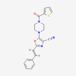 molecular formula C21H18N4O2S B2447536 (E)-2-苯乙烯基-5-(4-(噻吩-2-甲酰基)哌嗪-1-基)噁唑-4-碳腈 CAS No. 940986-75-4