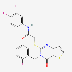 molecular formula C21H14F3N3O2S2 B2447538 N-(3,4-difluorophenyl)-2-({3-[(2-fluorophenyl)methyl]-4-oxo-3H,4H-thieno[3,2-d]pyrimidin-2-yl}sulfanyl)acetamide CAS No. 1252929-24-0