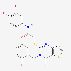 molecular formula C21H14F3N3O2S2 B2447538 N-(3,4-difluorophenyl)-2-{[3-(2-fluorobenzyl)-4-oxo-3,4-dihydrothieno[3,2-d]pyrimidin-2-yl]sulfanyl}acetamide CAS No. 1252929-24-0