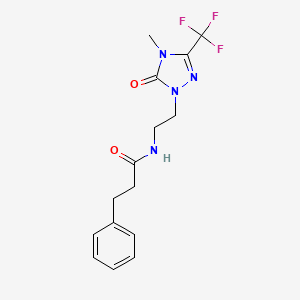 molecular formula C15H17F3N4O2 B2447539 N-(2-(4-methyl-5-oxo-3-(trifluoromethyl)-4,5-dihydro-1H-1,2,4-triazol-1-yl)ethyl)-3-phenylpropanamide CAS No. 1421444-00-9