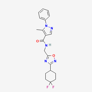molecular formula C20H21F2N5O2 B2447542 N-((3-(4,4-difluorocyclohexyl)-1,2,4-oxadiazol-5-yl)methyl)-5-methyl-1-phenyl-1H-pyrazole-4-carboxamide CAS No. 2034463-81-3