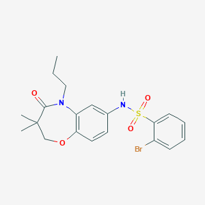 molecular formula C20H23BrN2O4S B2447557 2-bromo-N-(3,3-dimethyl-4-oxo-5-propyl-2,3,4,5-tetrahydrobenzo[b][1,4]oxazepin-7-yl)benzenesulfonamide CAS No. 922104-85-6