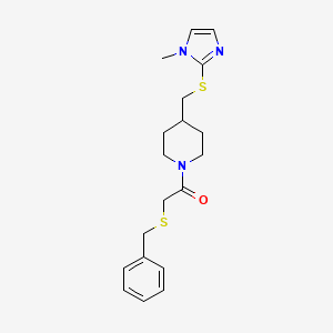 2-(benzylthio)-1-(4-(((1-methyl-1H-imidazol-2-yl)thio)methyl)piperidin-1-yl)ethanone