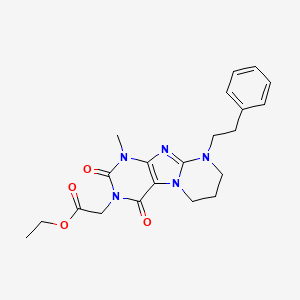molecular formula C21H25N5O4 B2447582 ethyl [1-methyl-2,4-dioxo-9-(2-phenylethyl)-1,4,6,7,8,9-hexahydropyrimido[2,1-f]purin-3(2H)-yl]acetate CAS No. 877803-29-7