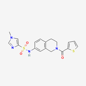 molecular formula C18H18N4O3S2 B2447585 1-methyl-N-(2-(thiophene-2-carbonyl)-1,2,3,4-tetrahydroisoquinolin-7-yl)-1H-imidazole-4-sulfonamide CAS No. 1428372-51-3