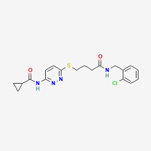 molecular formula C19H21ClN4O2S B2447586 N-(6-((4-((2-chlorobenzyl)amino)-4-oxobutyl)thio)pyridazin-3-yl)cyclopropanecarboxamide CAS No. 1105248-96-1